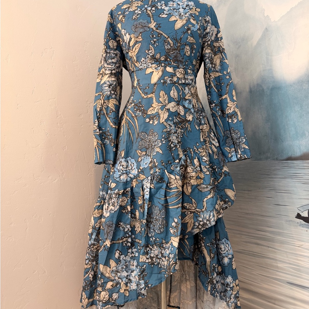 Blue Floral Long Sleeve Maxi Dress with Ruffle Hem #134 - Picture 2 of 9